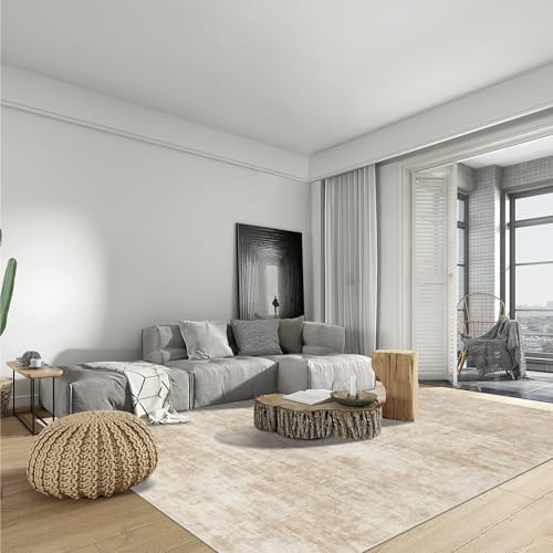 9x12 Area Rugs for Living Room: Washable Abstract Beige Bedroom Carpet - Image 3