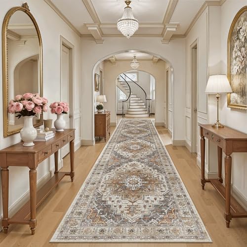 Madane Hallway Runner Rug 3x16 Washable Kitchen Runners Long, Turmeric/Grey - Image 2