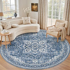 Round Area Rug for Living Room: 4ft Washable Rug for Bedroom Blue by EXPEDIX