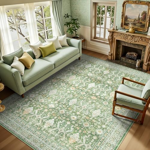 6x9 Area Rugs for Living Room, Washable Large Carpet, Light Green by Lofus