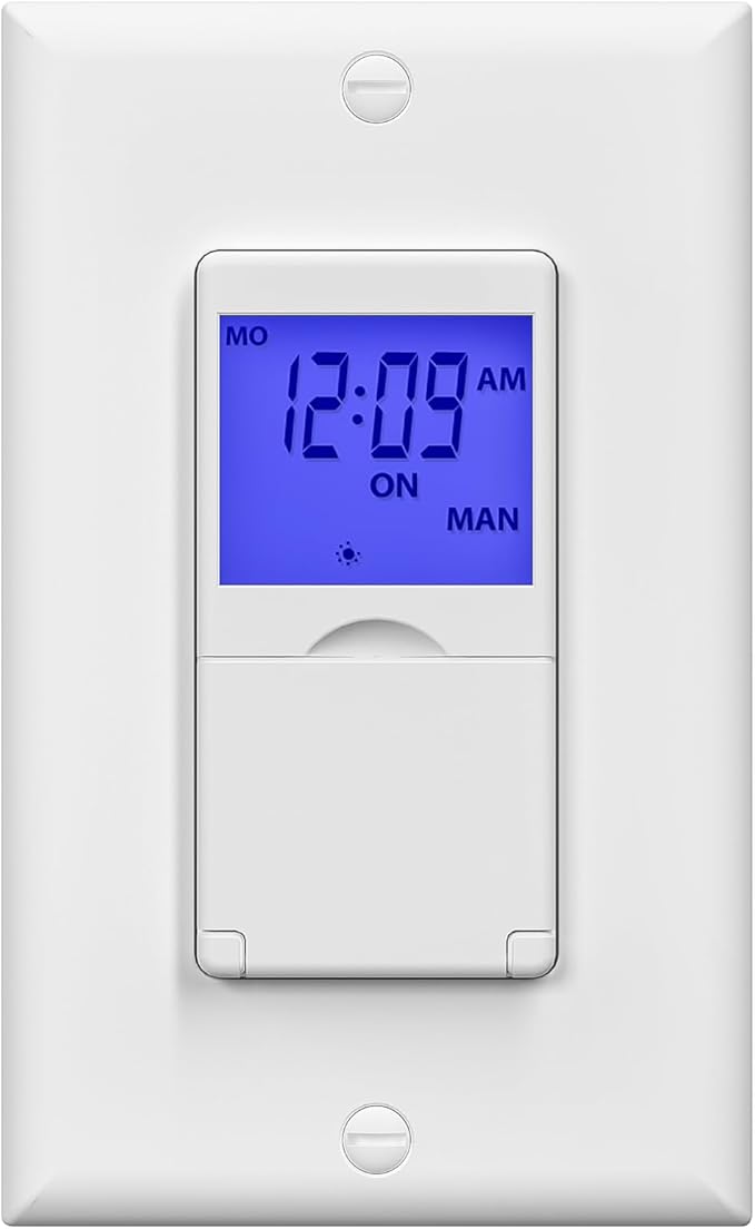 BN-LINK 7 Day Programmable in-Wall Timer Switch for Lights, Digital Light Switch Timer Indoor, Single Pole and 3 Way (Compatible with SPDT) Both Use, Neutral Wire Required, Blue Backlight, ETL Listed