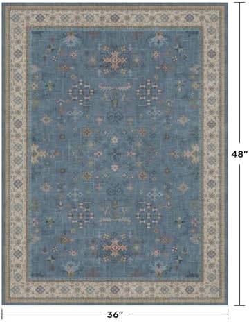 Washable Blue Rugs for Entryway Indoor - 3x4 Throw Rug for Large Kitchen, Bedroom Bedside, Bathroom, Mudroom, Boho Eclectic Modern Décor, Non Slip Low Pile Fade Resistant - Image 2