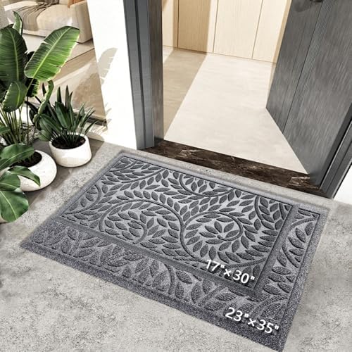 Bulijojo Front Door Mat Entrance,Durable Heavy Duty Welcome Mat,Thick Absorbent Natural Rubber Non Slip Mat,Sturdy Entryway Grey 23"x35" - Image 2