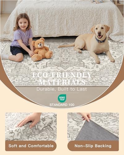 Madane Washable Runner Rugs 2x10 Long for Hallway Kitchen, Beige/Brown - Image 5