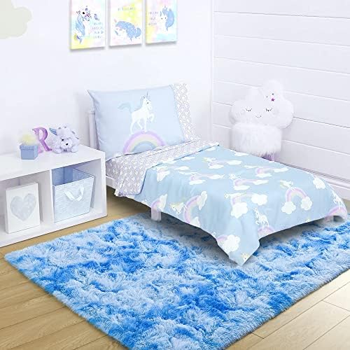 4x6 Tie-Dyed Blue Fluffy Soft Area Rug Non-Slip for Kids Bedroom Nursery - Image 3