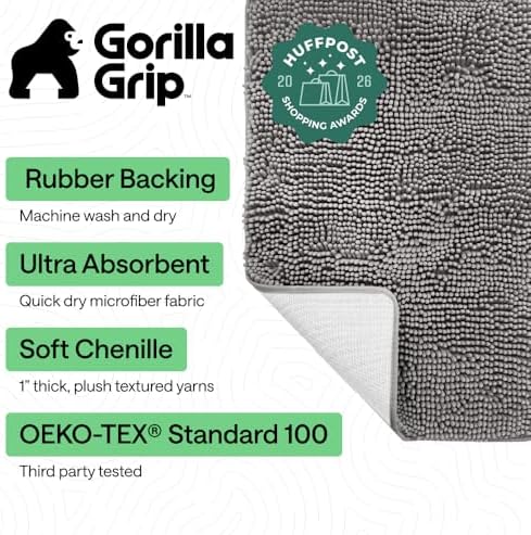 GORILLA GRIP Bath Rug Mat for Bathroom, Absorbent Chenille, 48x17 Gray - Image 2