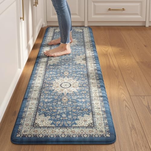 Collive Cushioned Anti Fatigue Kitchen Runner Rugs, 17.3”x59”, Vintage Blue by Collive