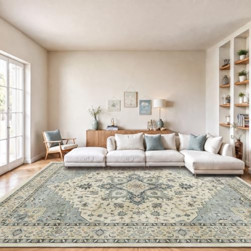 Amada Vintage Washable Area Rug,8'x10',Blue/White by AMADAHOMEFURNISHING