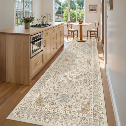 Madane Hallway Runner Rug 3x10 Washable Kitchen Runners 10ft, Beige/Blue - Image 2
