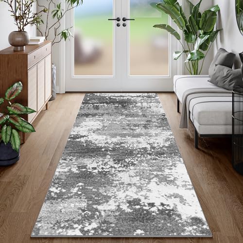 2x6 Rug Runners for Hallways Kitchen Non Slip Washable Grey Entryway Runner Rugs with Rubber Backing 6ft Long Carpet Runner for Laundry Room Bedroom, Low Pile Stain & Fade Resistant, Abstract Gray by Acapet