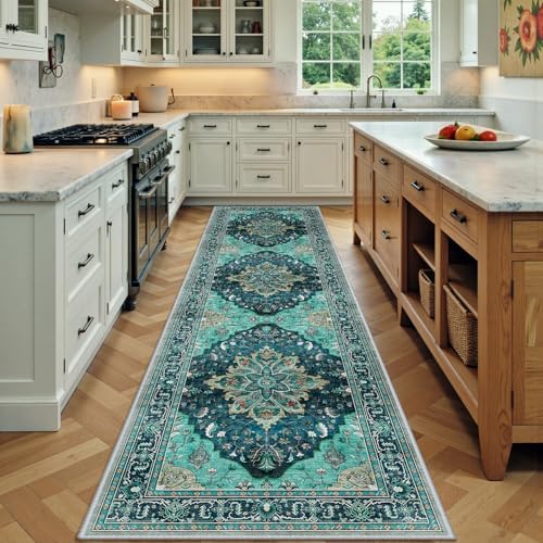 RELEANY Washable Area Rug, Runner 2'x7', Teal by RELEANY