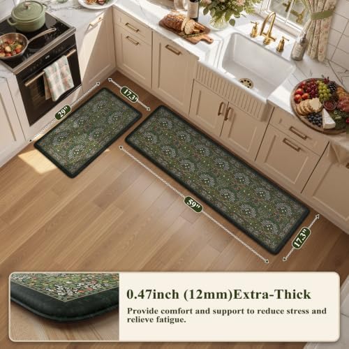 Collive Kitchen Mats Cushioned Anti Fatigue, Dark Green 17.3"x59"+17.3"x29" - Image 2