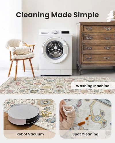 Amada Vintage Washable Area Rug,9'x12',Beige/Multi - Image 5