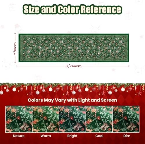 2x8 Christmas Runner Rug for Hallway,Washable Kitchen Rug,Green - Image 2
