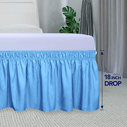 PureFit Wrap Around Ruffled Bed Skirt, Light Blue, Twin/Full - 18" Drop - Image 6