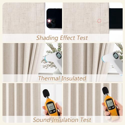 Guken 100% Blackout Linen Curtains 86 Inch Long for Bedroom 2 Panels Beige - Image 4