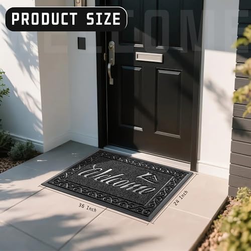 Yimobra Welcome Mat Outdoor Indoor, Waterproof Heavy Duty Front Door Mat Outside Entrance, Extra Sturdy Non-Slip Doormat, Low Profile, Dirt Trapping, 36x24 Inches, Black - Image 2