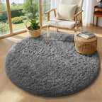 Ophanie Round Rug 4Ft Grey Circle Area Rugs, Fluffy Fuzzy Small Bedroom Carpet 4 Foot, Plush Shag Floor Gray Living Room Christmas Circular Decor for Kids Teen Boys Baby with Over 99 pcs Pile fibers by Ophanie