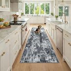 RELEANY Washable Runner 2'6"x8' Abstract Area Rug for Hallway Black White by RELEANY