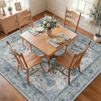 RELEANY Washable Area Rug, Square 7'x7', Blue/White/Gray by RELEANY
