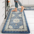 Collive Anti Fatigue Mats for Kitchen Floor, Blue Kitchen Rugs Sets of 2 by Collive