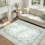 RELEANY Washable Area Rug, 4'x5', Green/White/Blue by RELEANY