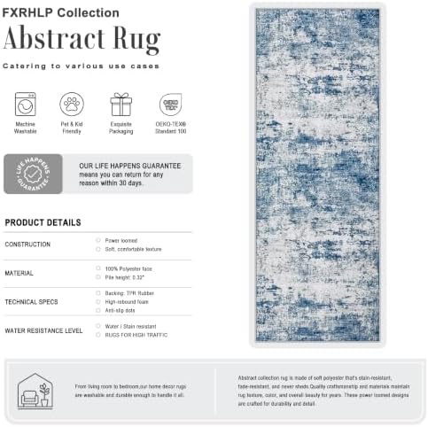 3x14 Washable Runner Rug：Modern Abstract Kitchen Soft Carpet Blue - Image 2