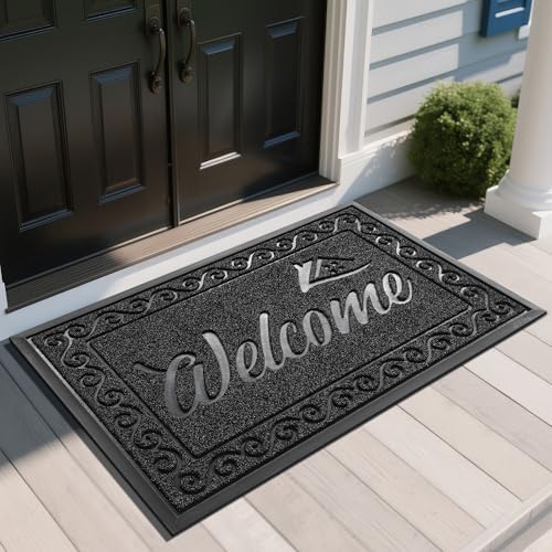 Yimobra Welcome Mat, Heavy Duty Sturdy Door Mats for Home Entrance Outdoor Indoor, Front Doormat for Outside Patio Floor Entry Porch Garage Office, Waterproof, Low Profile, 47X32 Inches, Black by Yimobra
