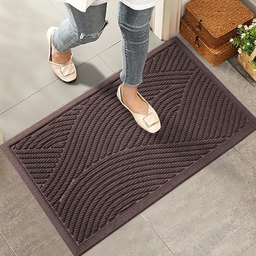 HIYARD Sturdy Front Door Mat, Absorbent Muddy Dirt Resist Welcome Door Mats Outdoor Indoor, Stain and Fade Resistant, Non-Slip Backing Entry Mat Low Profile Doormat for Entryway, 29×17, Coffee by HIYARD