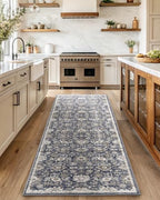 Amada 2'6"x10' Washable Runner Rug for Hallway, Blue/Brown, Vintage Style - Image 3