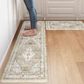 Collive Kitchen Rugs Sets of 2 Non Slip Washable, Taupe Kitchen Floor Mats by Collive