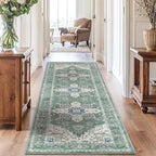 Amada 2'6"x10' Washable Runner Rug for Hallway, Dark/Green, Vintage Style by AMADAHOMEFURNISHING