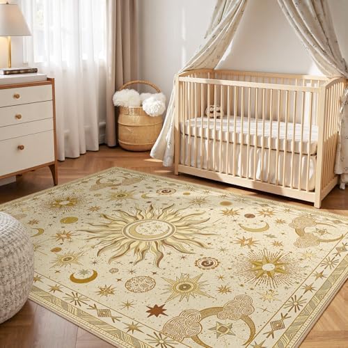 Vacuum-Friendly, 6x9 Washable Area Rug, Beige Camel Brown - Image 3