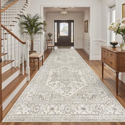 Madane 4x12 Wide Hallway Runner Rug Washable for Living Room, Beige/Brown by Madane