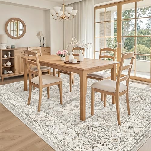 Madane 6x9 Area Rugs for Living Room, Vintage Washable Rug, Beige/Brown - Image 4