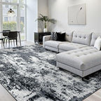 RELEANY Washable 8'x10' Abstract Area Rug for Living Room Black White by RELEANY