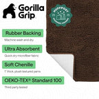GORILLA GRIP Bath Rug Mat for Bathroom, Absorbent Chenille, 48x24 Brown - Image 2