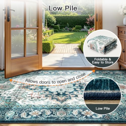 Lofus 5x7 Area Rugs for Living Room Bedroom, Boho Carpet Floral Green Beige - Image 5