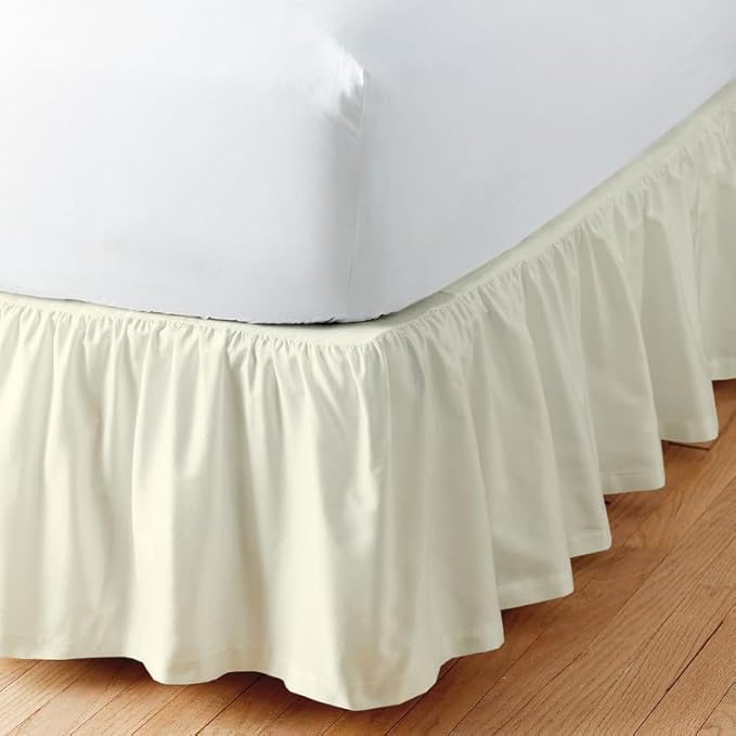Rajlinen Ruffled Bed Skirt Twin, 12 Inch Drop Dust Ruffle with Split Corners, 100% Microfiber Bedskirt with Platform, Three-Sided Coverage Ruffled Gathering Design, Ivory