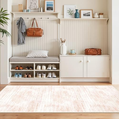 2x6 Runner Rug Non Slip for Entryway, Washable Runners for Kitchen, Soft Thin Hallway Rug for Bedroom, Laundry, Small Stain Resistant Indoor Door Mat(2'x6', Pink/White) - Image 4