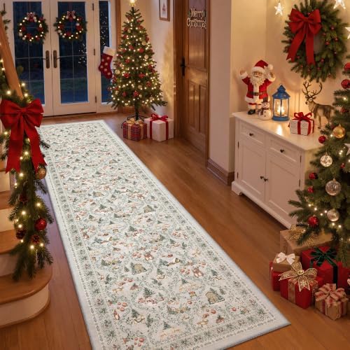2x8 Christmas Runner Rug for Hallway,Washable Kitchen Rug,Grey by Restydon