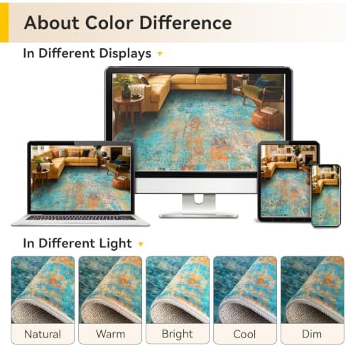 RELEANY Washable Square 8'x8' Area Rug for Living Room Teal Multi - Image 7