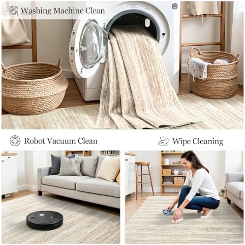 Chicrug 4x6 Beige Washable Striped Abstract Area Rug Bedroom Living Room - Image 7