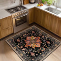 RELEANY Washable Area Rug, Square 4'x4', Black/Colorful by RELEANY