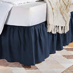 Amazon Basics Lightweight Ruffled Bed Skirt, Classic Style, Machine Washable, Fade and Wrinkle Resistant, 100% Microfiber with 16" Drop, Queen, Navy Blue by AmazonBasics