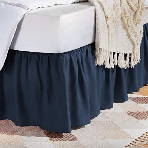 Amazon Basics Lightweight Ruffled Bed Skirt, Classic Style, Machine Washable, Fade and Wrinkle Resistant, 100% Microfiber with 16" Drop, Queen, Navy Blue by AmazonBasics
