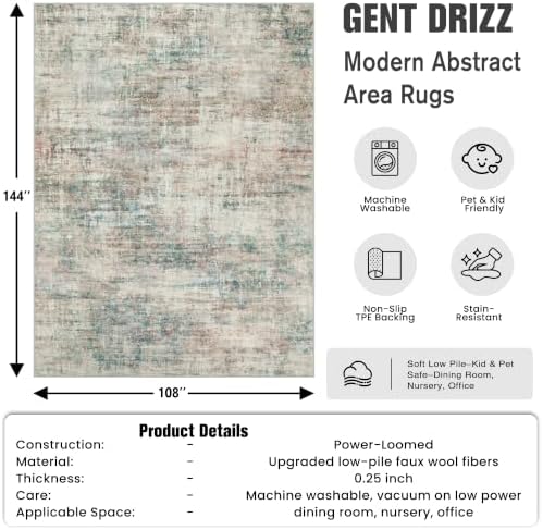 9x12 Area Rugs for Living Room: Washable Abstract Multi Color Carpet - Image 2