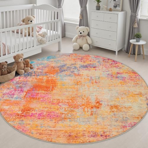 Round Area Rug Living Room: 6 ft Modern Washable Indoor Carpet - Image 5