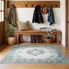 RELEANY Washable Area Rug, 3'x5', Teal Green/White/Navy - Image 3
