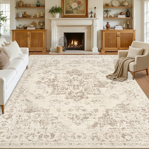 8x10 Area Rugs Living Room: Bedroom Washable Carpet Beige/Ivory by Luxturiy